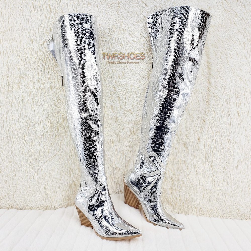 Centura Silver Country Western thigh high Cowgirl Boots Restocked - Picture 2 of 15